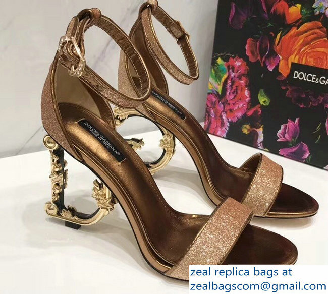 Dolce & Gabbana Baroque DG Heel 10.5cm Sandals Glitter Gold 2019